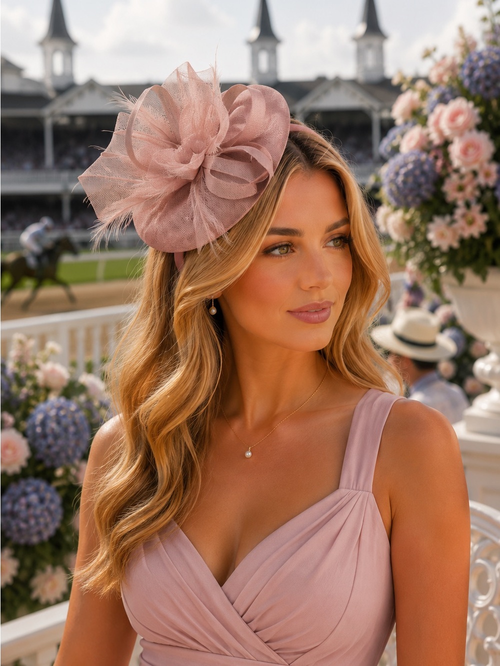 Kentucky Derby hat Elegant Blush Pink Fascinator Headpiece Garden Party